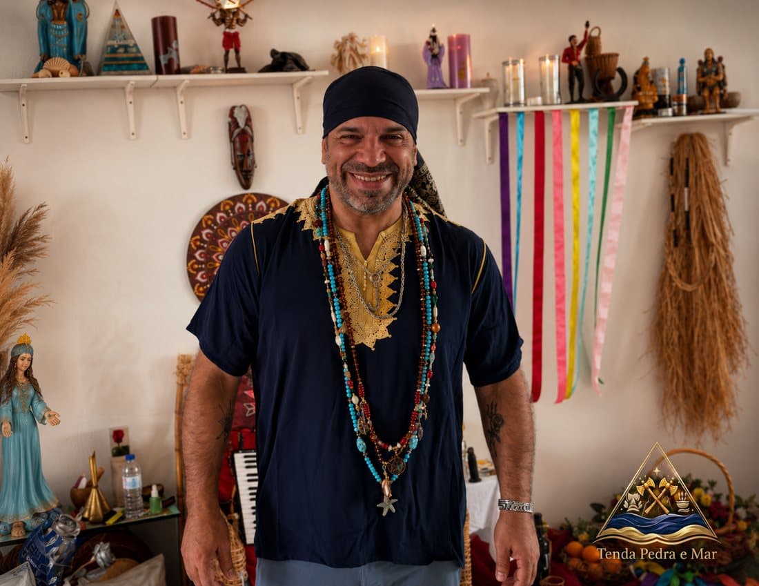 Marcelo Belo, dirigente da Tenda Pedra & Mar, no salão da casa